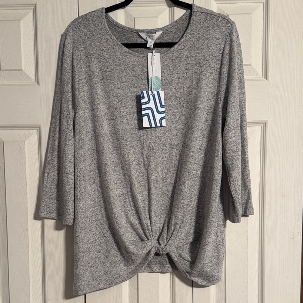 Market & Spruce Gray Twist Front Blouse